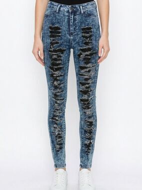 GJG DENIM | Acid Wash Distressed Jeans Fully Slashed Front Women’s Junior Size 5
